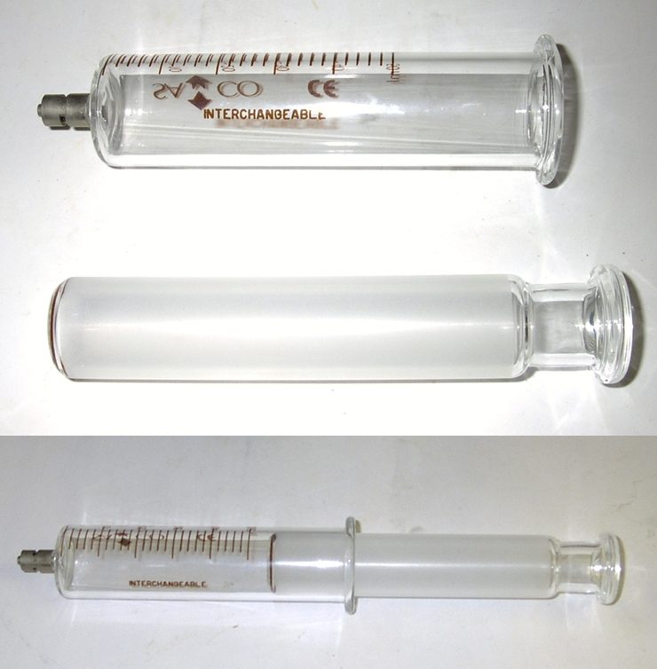 A glass gas syringe