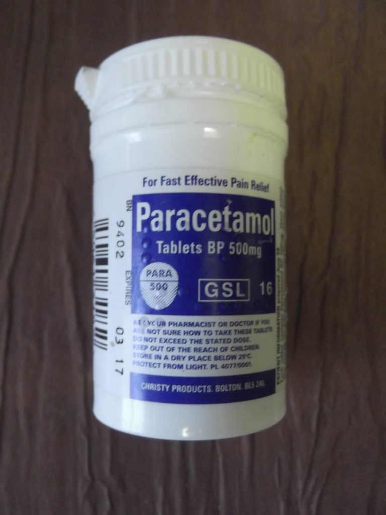A bottle of paracetamol tablets