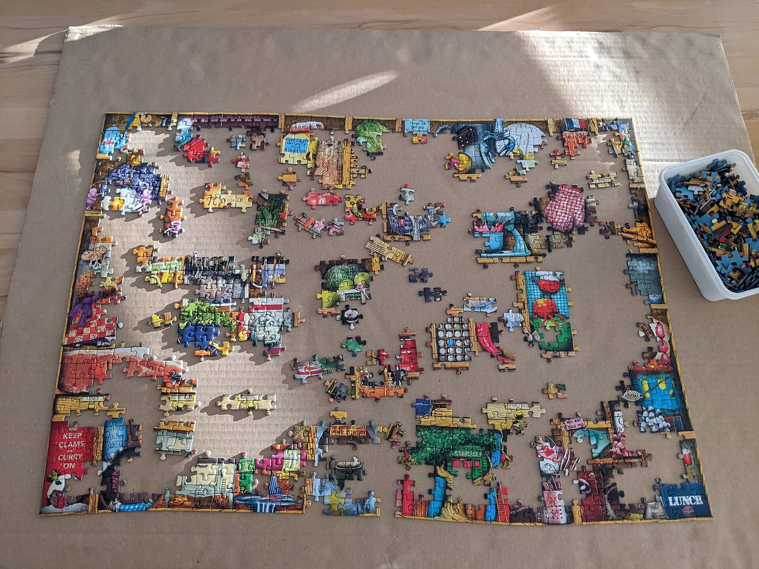 A part-finished jigsaw puzzle