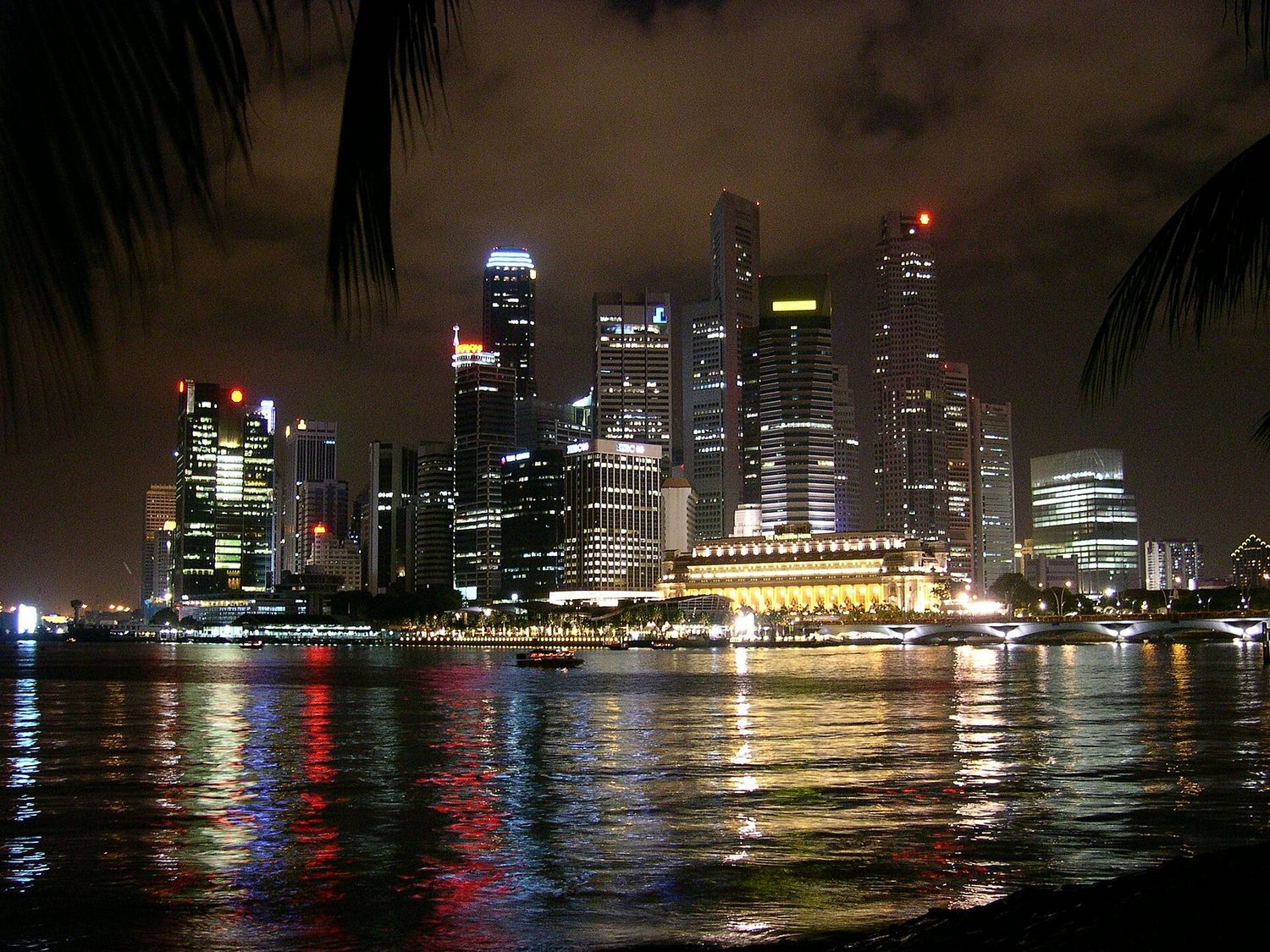 A city business district skyline at night: national income measures the value of everything a country produces