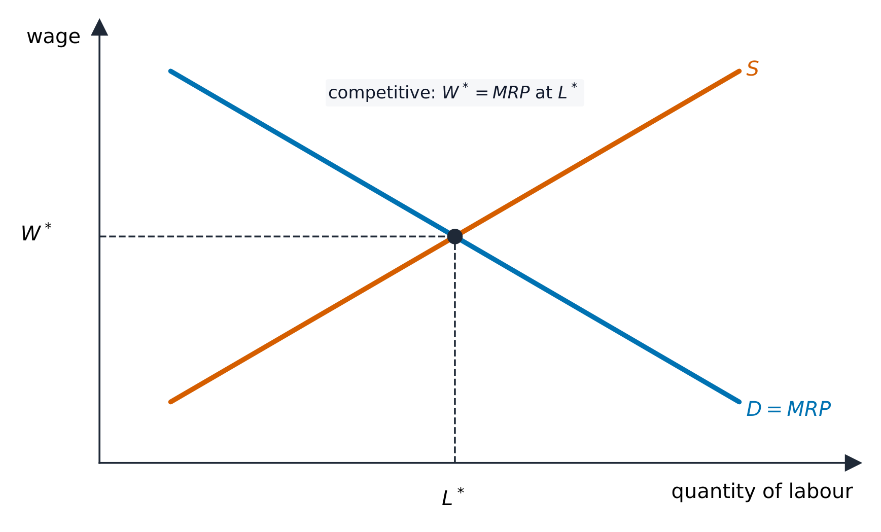 A competitive labour market sets the wage where demand meets supply