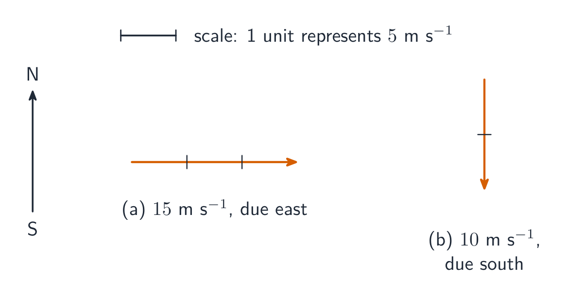 A vector drawn as an arrow: its length drawn to scale shows the magnitude and the way it points shows the direction