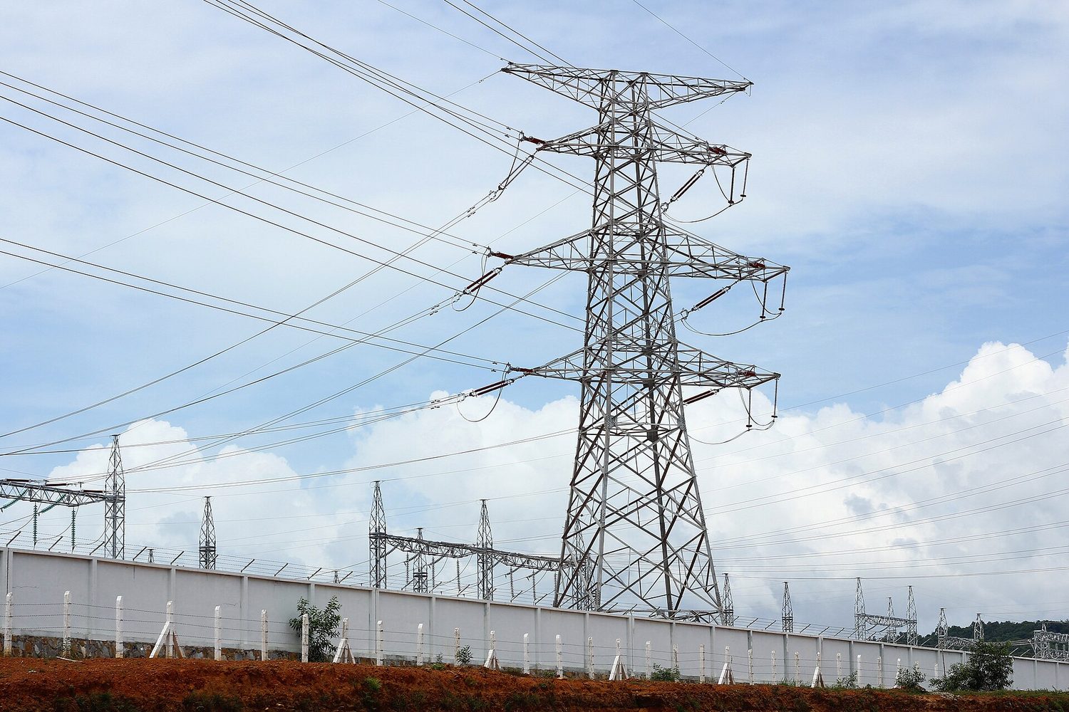 High-voltage electricity pylons and power lines