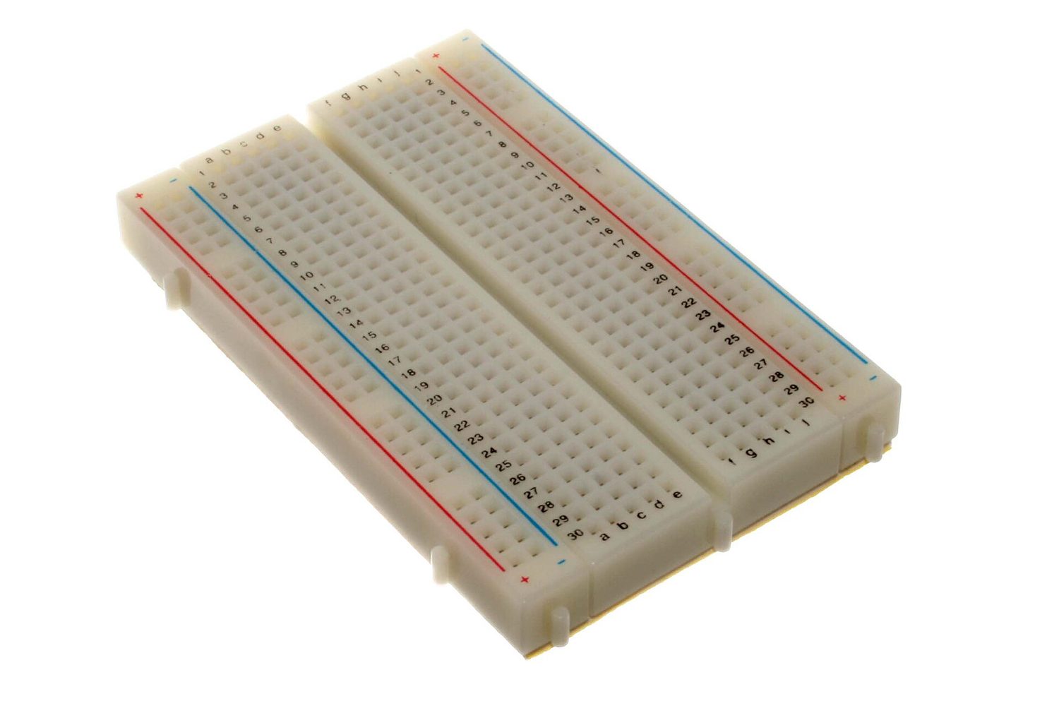 An electronics breadboard with components