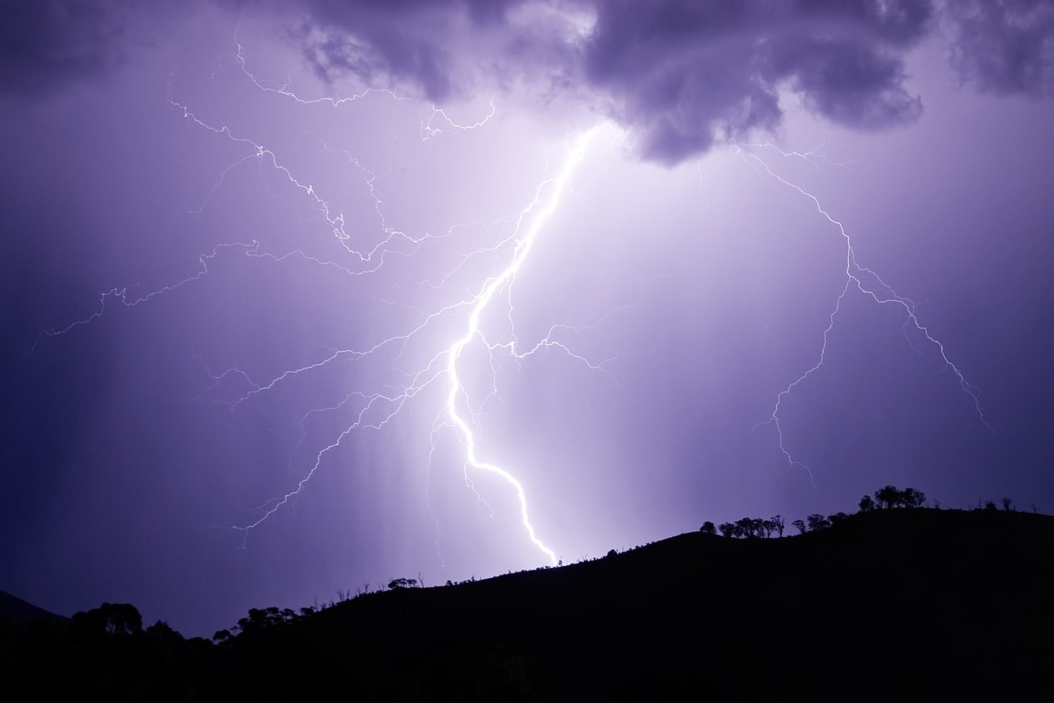 A lightning strike at night