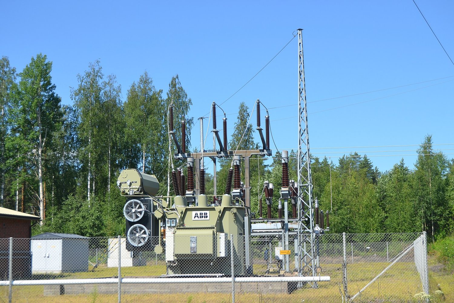 An electrical substation with transformers