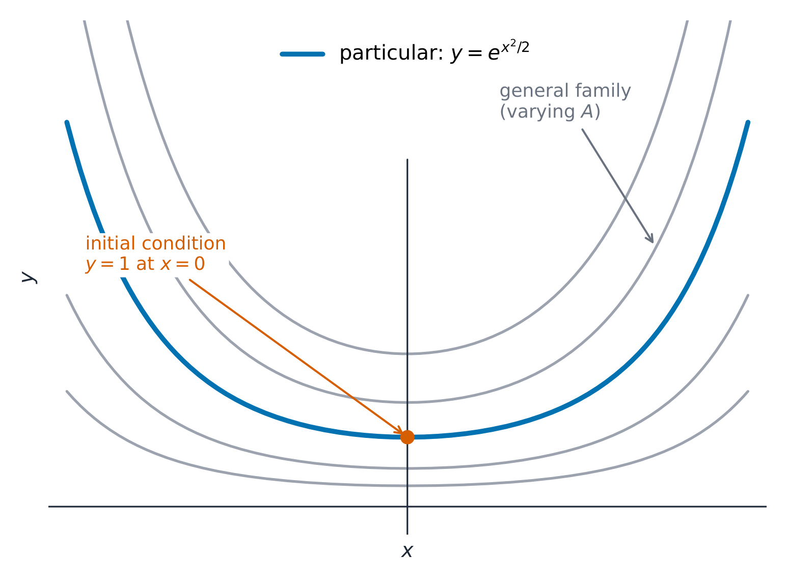 The constant gives a family of curves; an initial condition picks out one