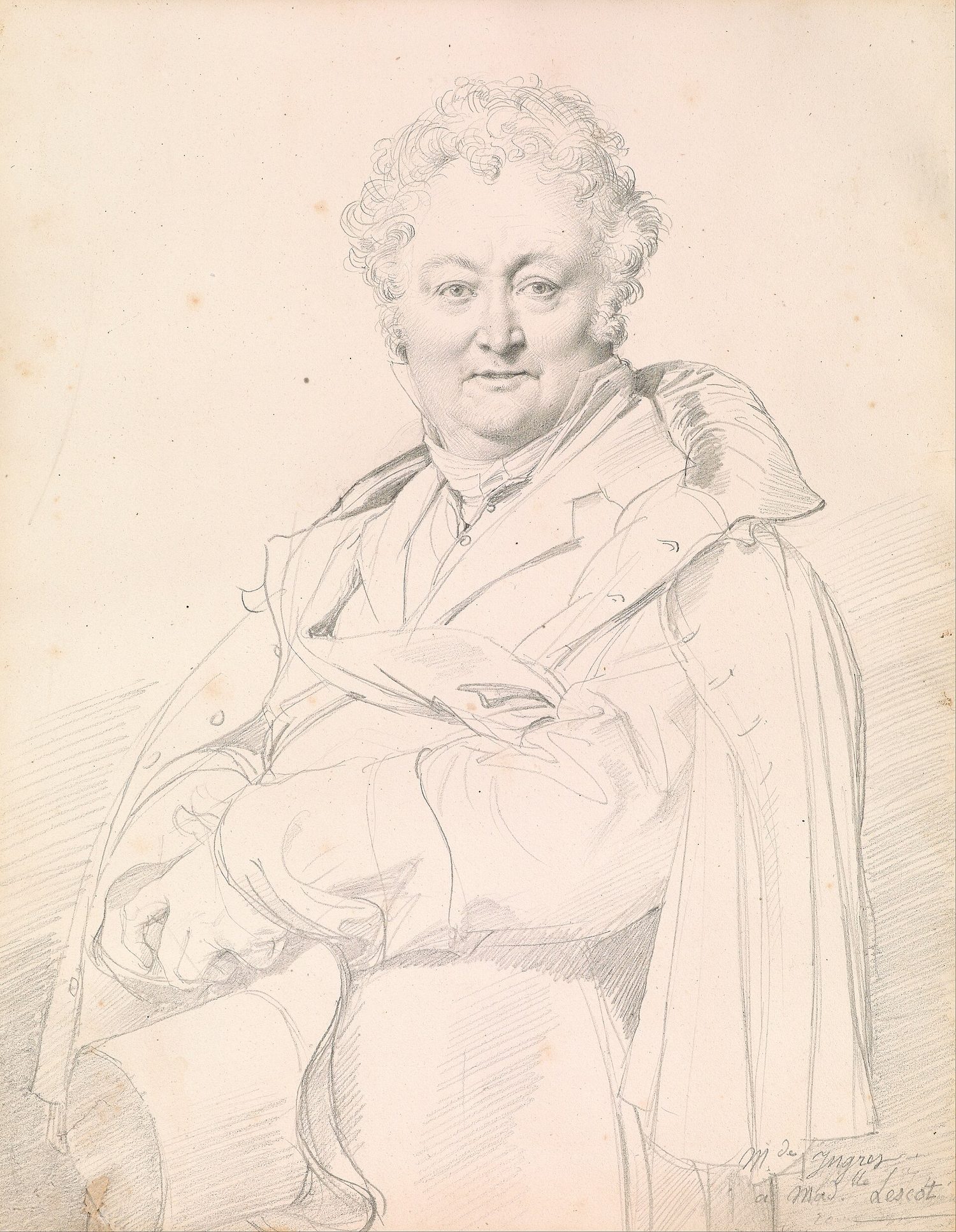 Portrait au graphite d'Ingres : un trait précis de crayon dur et une valeur contrôlée décrivent la forme proprement