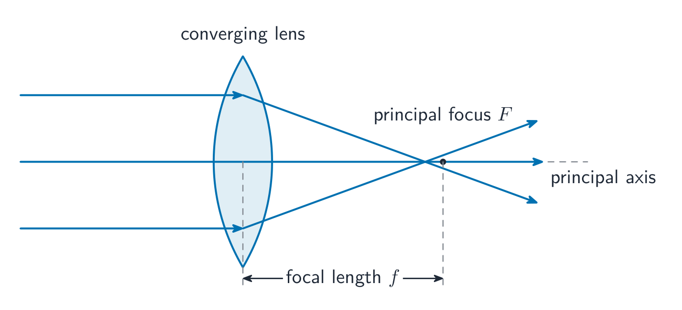 A converging lens brings parallel rays to its principal focus