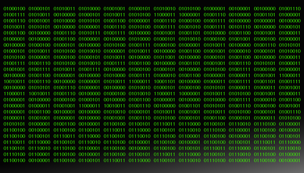 Computers represent all data as binary — long strings of 0s and 1s.