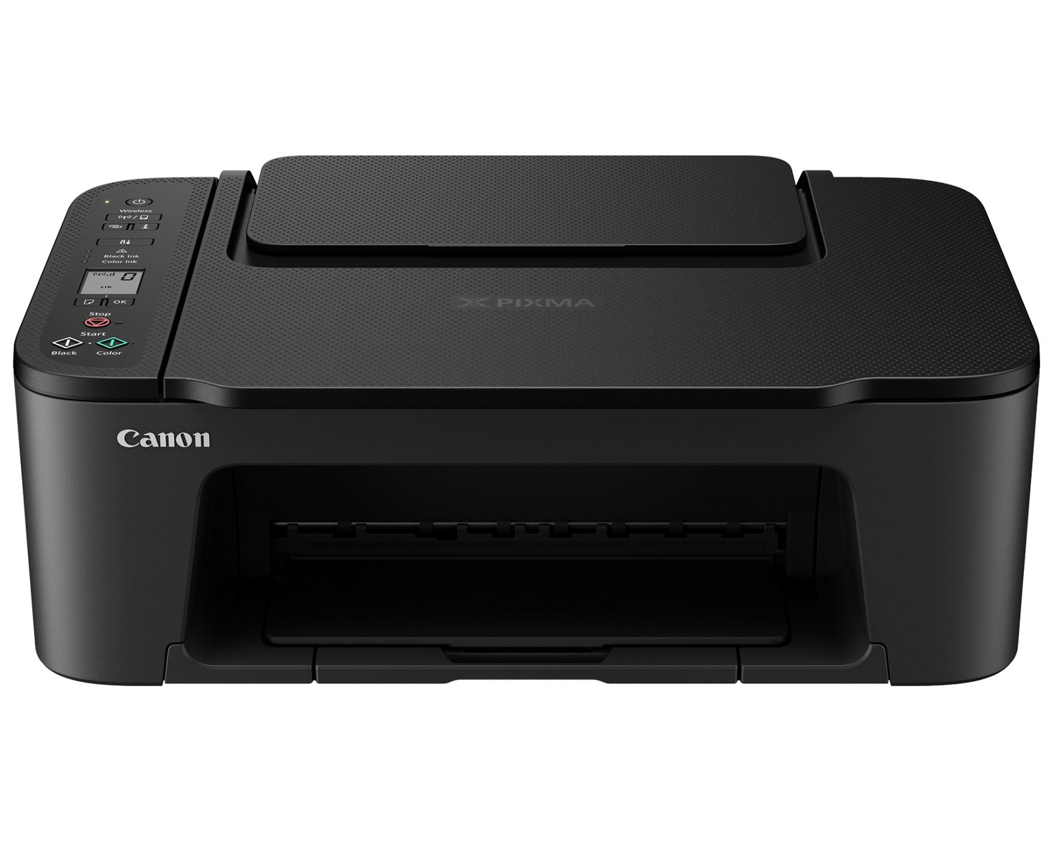 A desktop inkjet printer with the paper tray open at the top