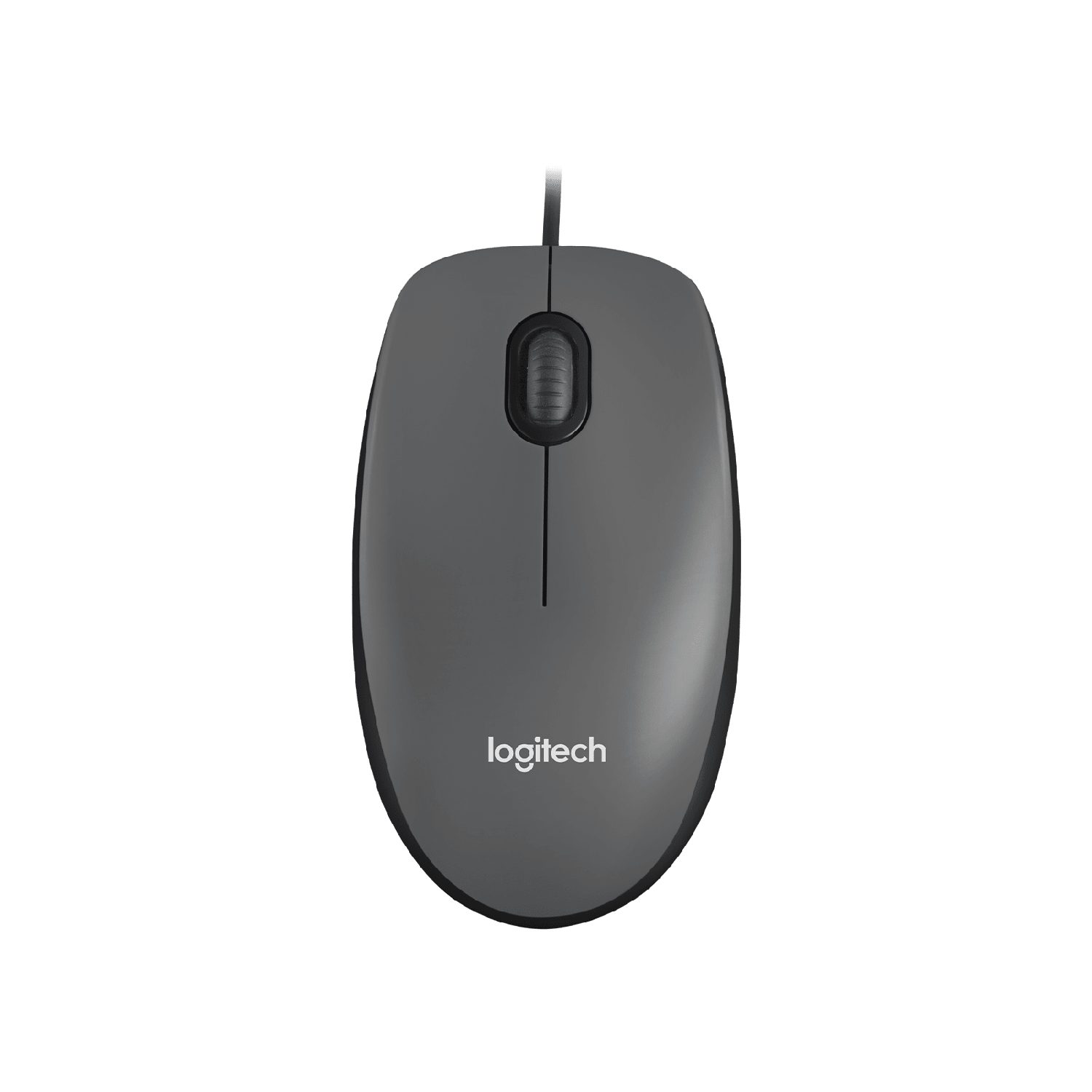 A white optical mouse on a desk, with the optical light glowing underneath