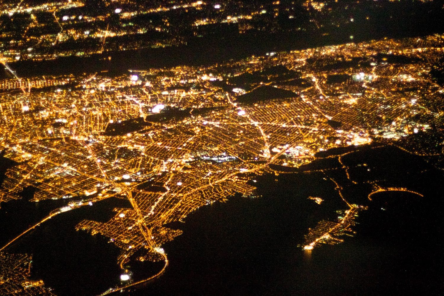 An aerial view of a city street grid