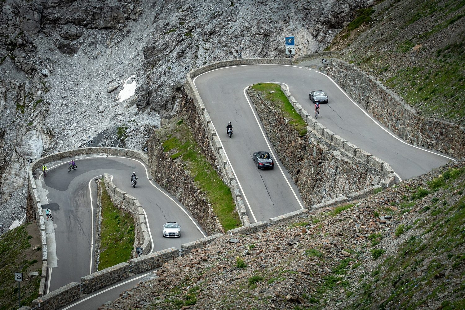 A steep hairpin mountain road