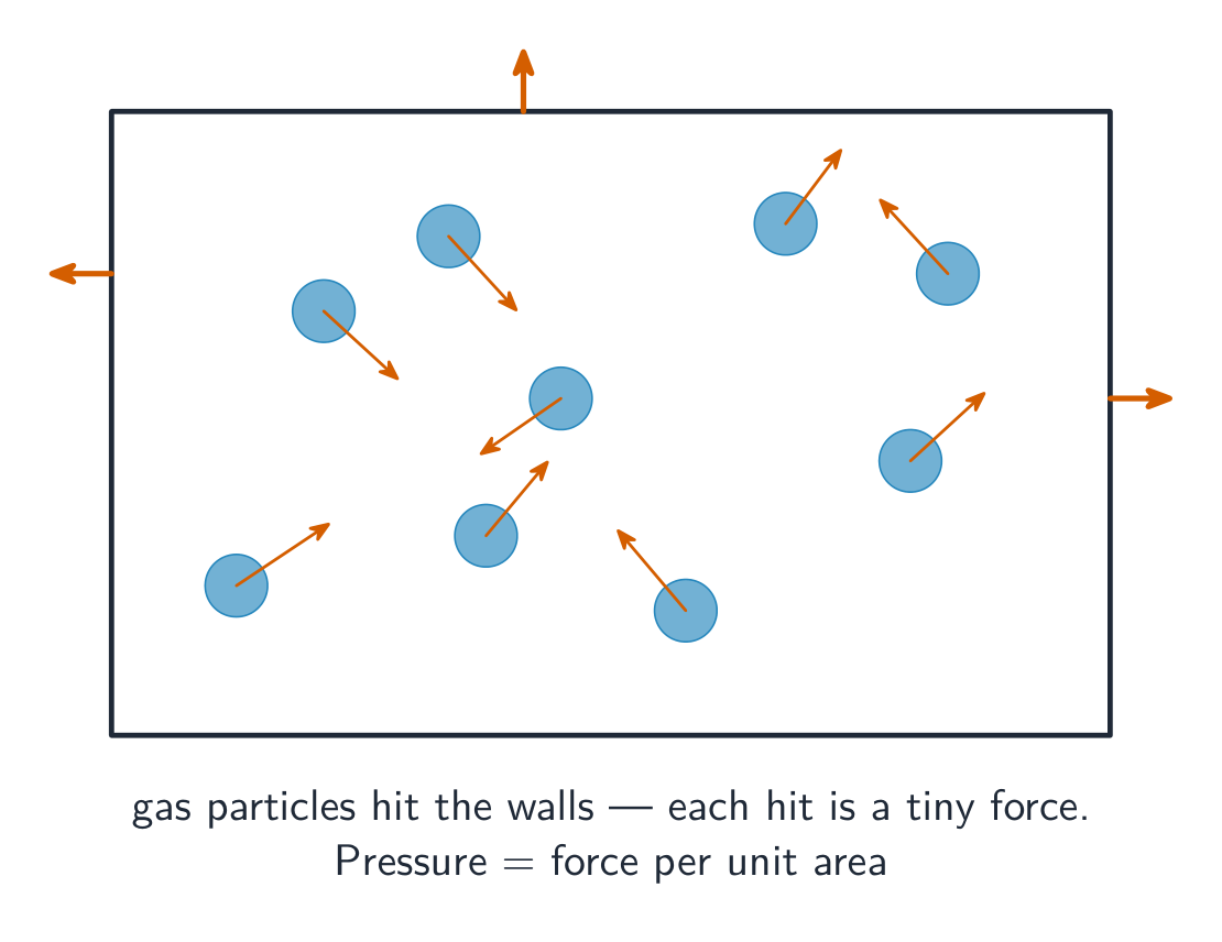 Gas particles moving in all directions inside a box, striking the walls