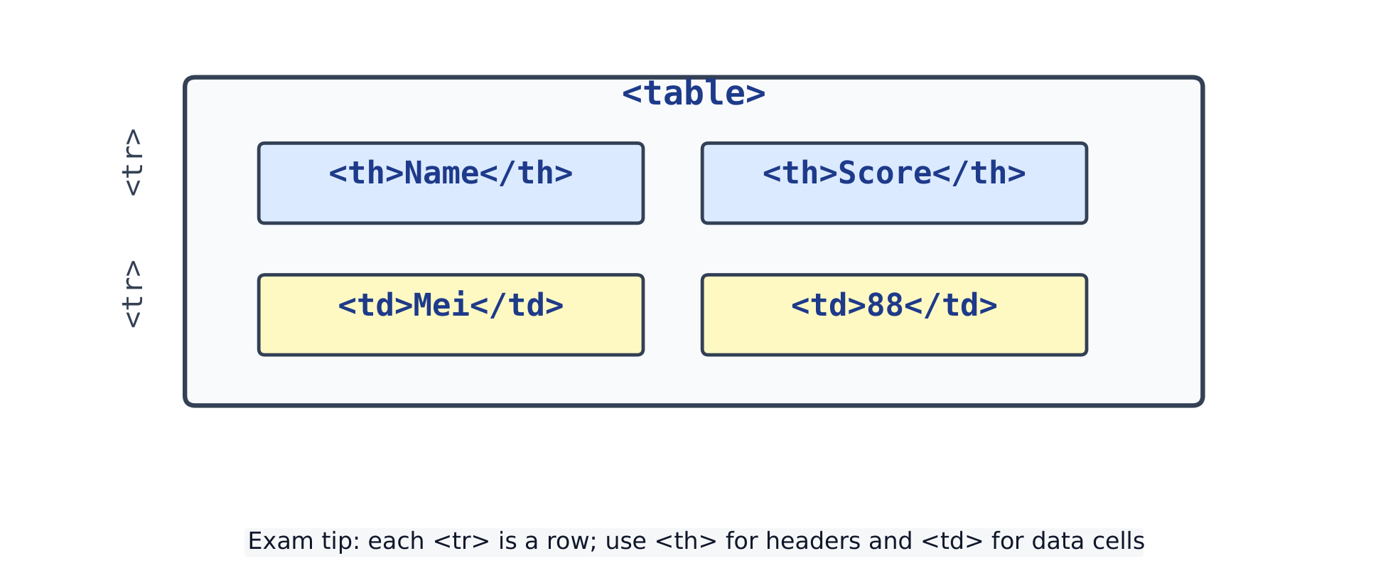 table → tr rows → th/td cells