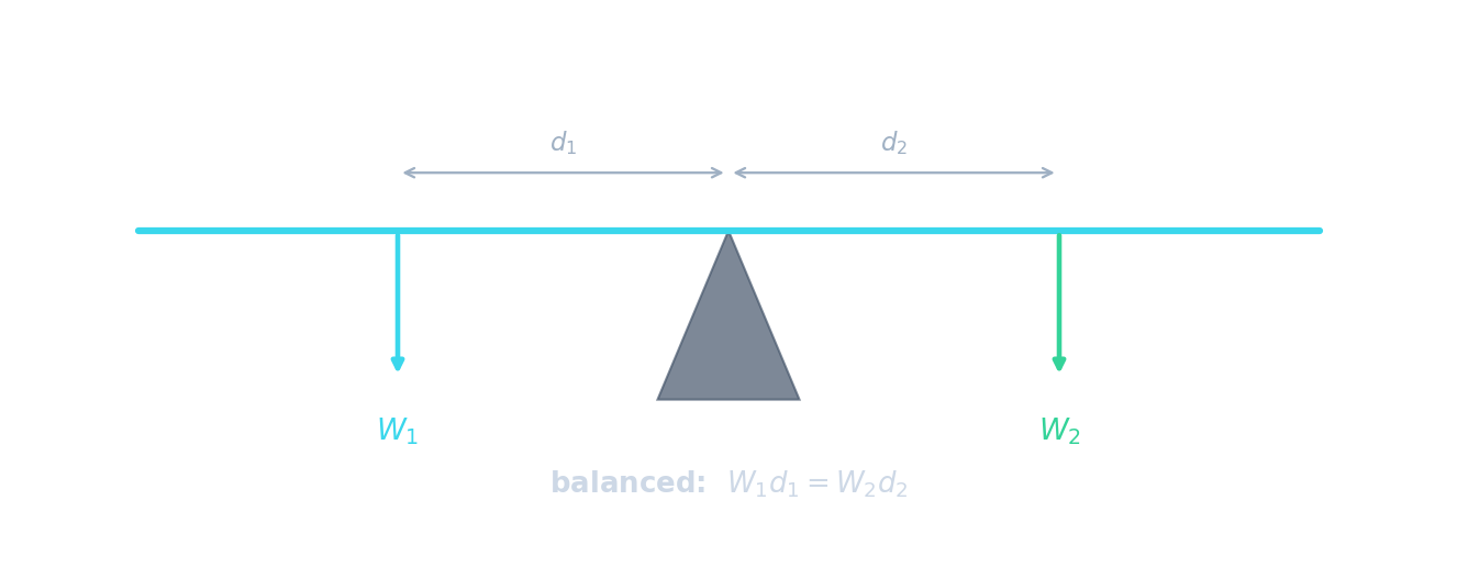 A beam balanced on a central pivot with a force and a distance on each side